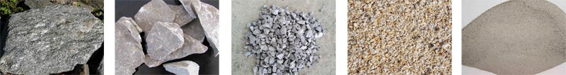 不同粒度大小的石頭，石子，砂子，石粉